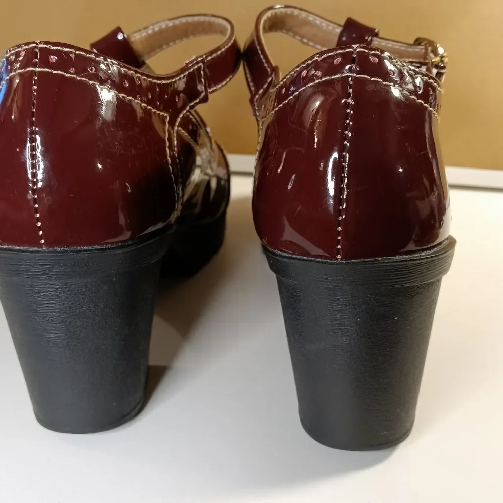 Dadawen Women's Black Cherry Red T-strap Round Toe Oxford Platform Shoes 11.5